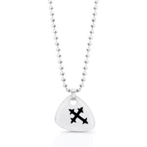 Black Cross Guitar Pick Pendant with Drilled Border (W)