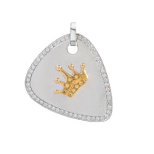 Crown Guitar Pick Pendant with Diamond Border (W)