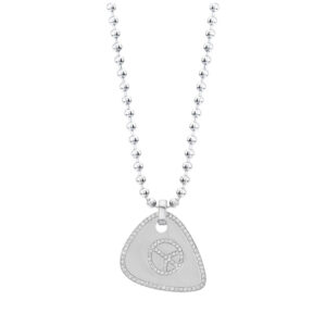 Peace Sign Guitar Pick Pendant with Diamond Border (W)