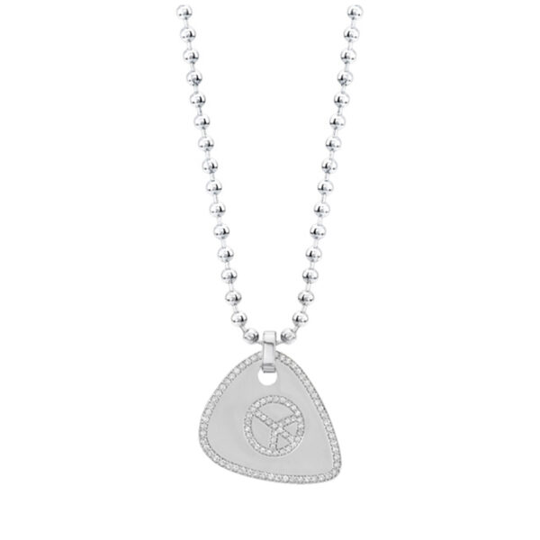 Peace Sign Guitar Pick Pendant with Diamond Border (W)
